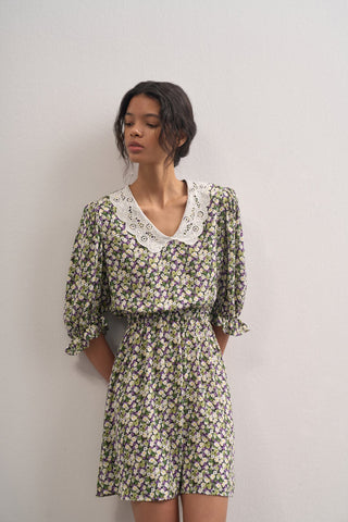 Scallop Neck Floral Dress