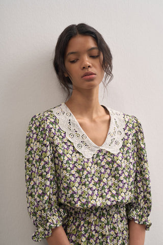Scallop Neck Floral Dress