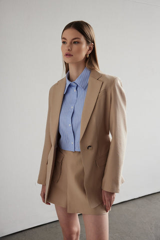 Design Belt Detailed Jacket Shorts Skirt Suit