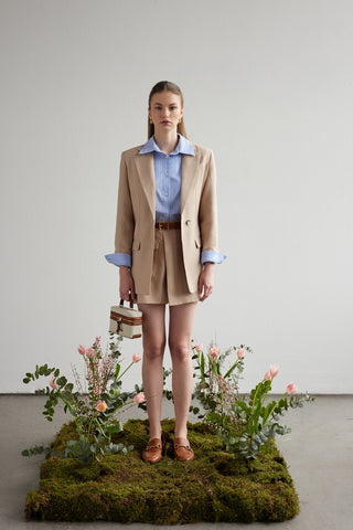 Design Belt Detailed Jacket Shorts Skirt Suit