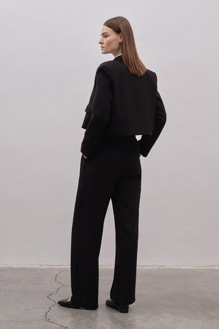 Gold Buttoned Crop Jacket Palazzo Trousers Set