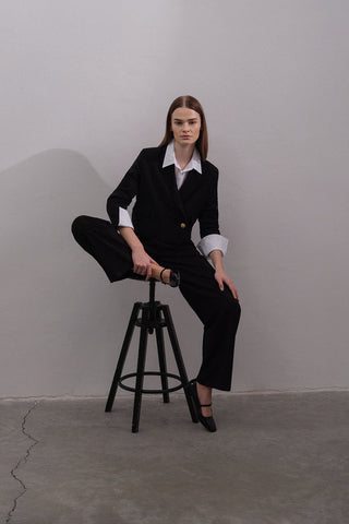 Gold Buttoned Crop Jacket Palazzo Trousers Set