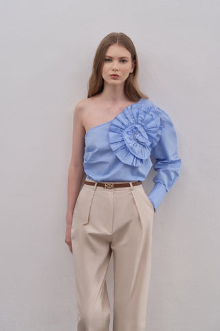 Rose Detailed One Shoulder Shirt