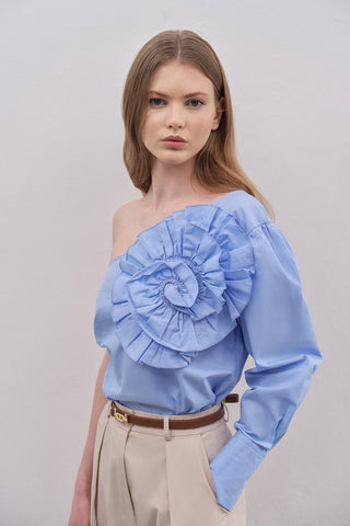 Rose Detailed One Shoulder Shirt