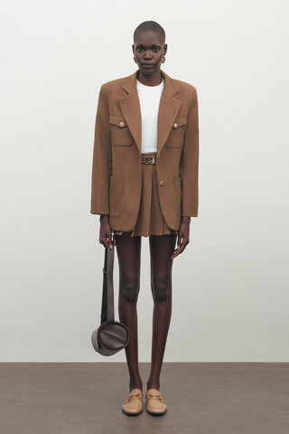 Gold Button Oversized Jacket Coffee Brown