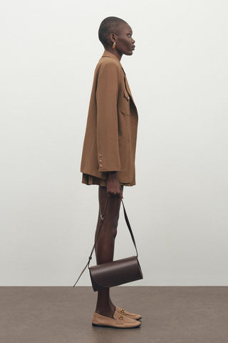 Gold Button Oversized Jacket Coffee Brown