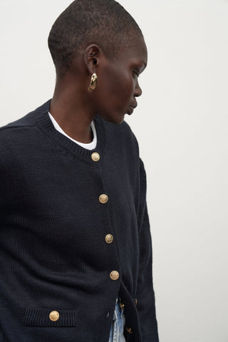 Gold Buttoned Basic Cardigan