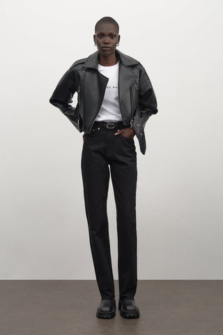 Faux Leather Crop Biker Jacket Black