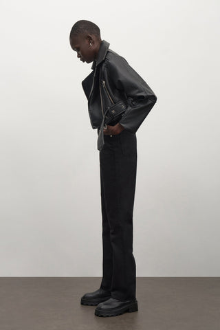 Faux Leather Crop Biker Jacket Black
