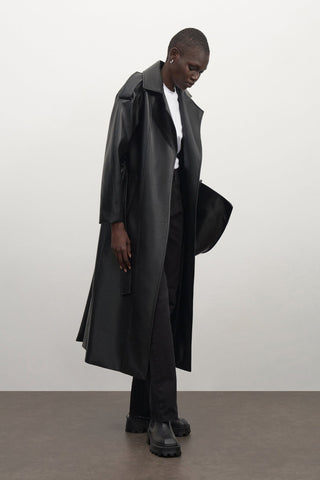 Maxi Leather Trenchcoat Black