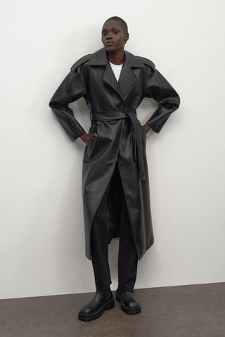 Maxi Leather Trenchcoat Black