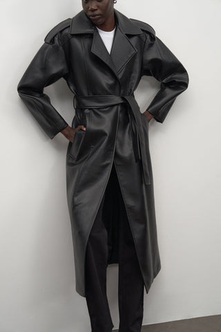 Maxi Leather Trenchcoat Black