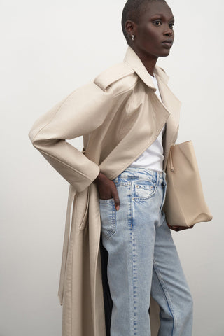 Maxi Leather Trenchcoat Stone