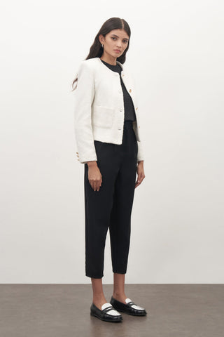 Gold Button Tweed Jacket White
