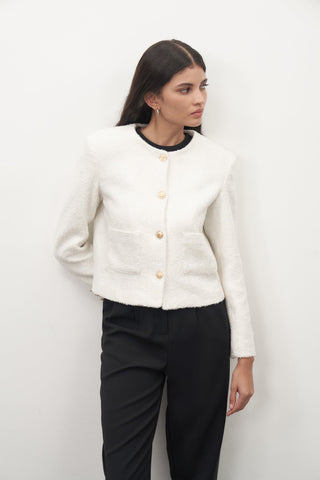 Gold Button Tweed Jacket White