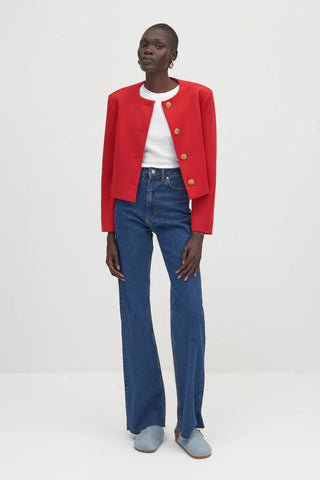 Gold Button Scuba Jacket Red
