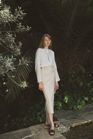 Linen Anvelop Midi Skirt