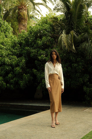 Linen Anvelop Midi Skirt