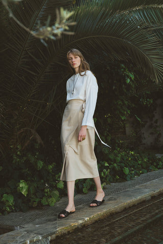 Linen Anvelop Midi Skirt