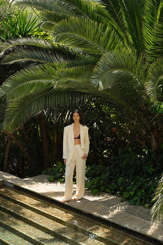 Linen Special Edition Blazer Palazzo Trousers Set Cream