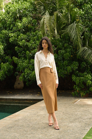 Linen Anvelop Midi Skirt