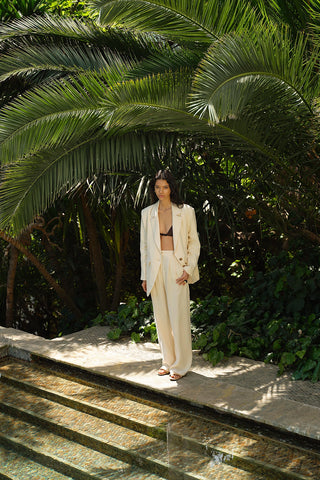 Linen Special Edition Blazer Palazzo Trousers Set Cream