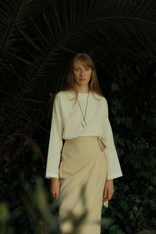 Linen Anvelop Midi Skirt