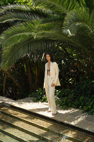 Linen Special Edition Blazer Palazzo Trousers Set Cream