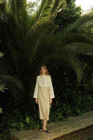 Linen Anvelop Midi Skirt