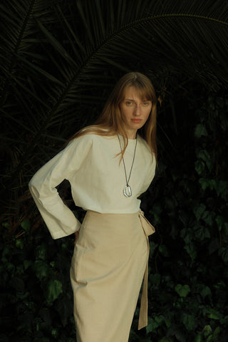 Linen Anvelop Midi Skirt