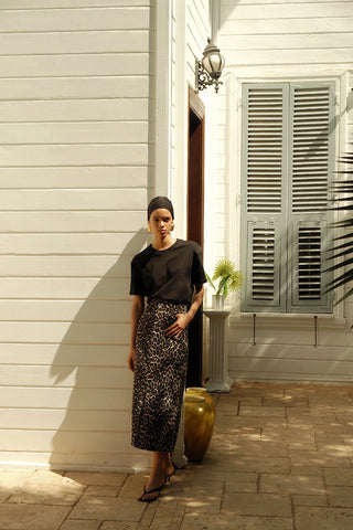 Leopard Pattern Midi Skirt