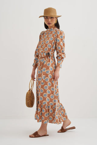 Patterned Belted Maxi Dress