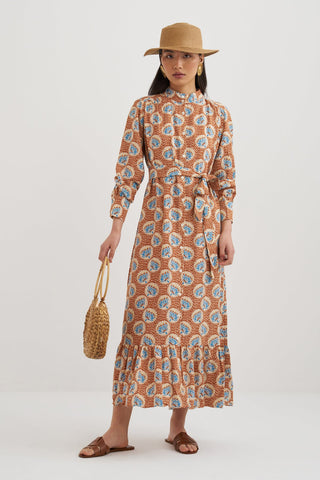 Patterned Belted Maxi Dress
